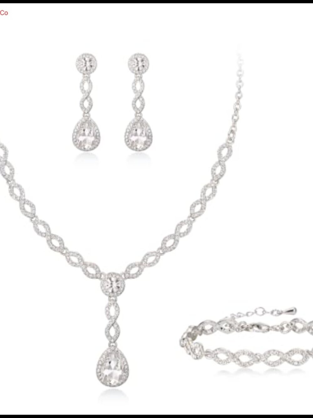 Crystal Teardrop Y-Necklace Bracelet Earrings Jewelry Set Wedding Bride